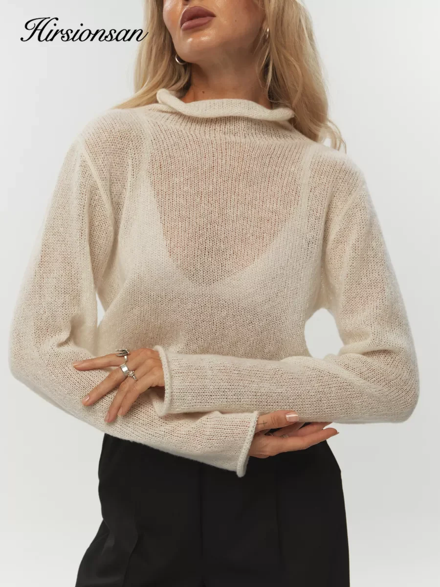 Hirsionsan 2026 Autumn New Hollow Sweater Women's Ins Style Soft and Loose Knitted Long Sleeve Hoodie