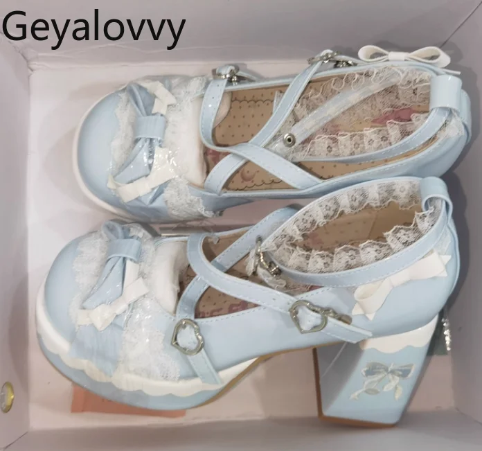 

Sweet and Cute Ladies High Heel Pumps Fashion Lolita Style Original Bowknot Round Toe Waterproof Platform Elegant Women's Shoes