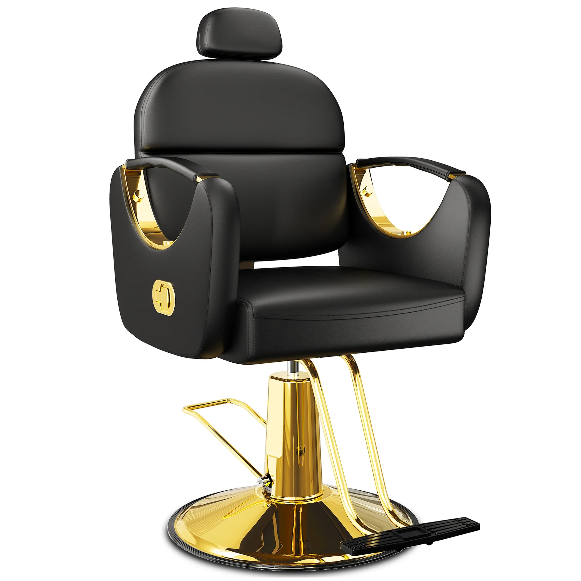 

New Style Hot Selling Comfortable Seating Adjustable Backrest Hairdressing Beauty Black and Gold Reclining Salon Chair