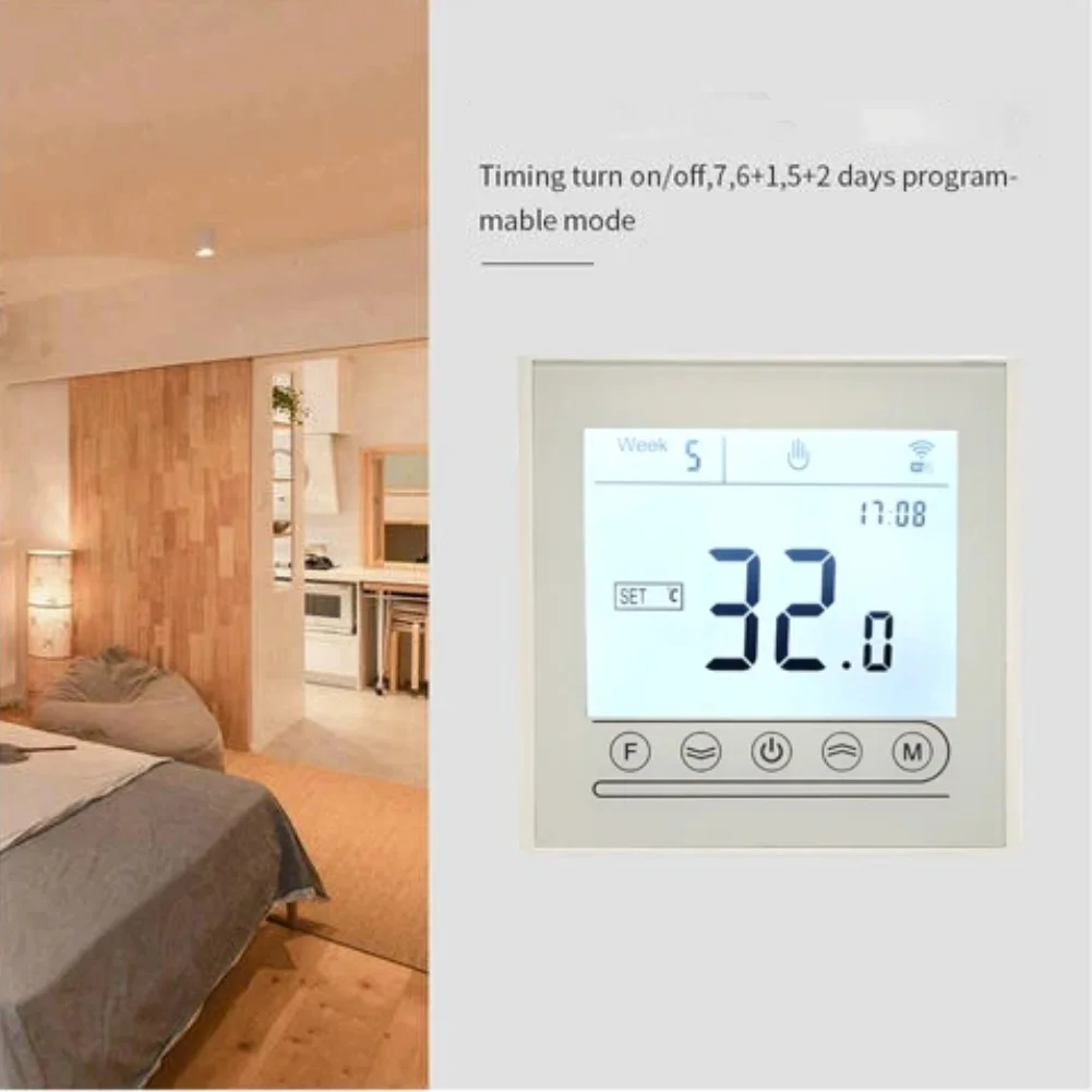 WiFi Thermostat Touch Panel Chrome Frame Remote Control Tuyas Smarts Life Alexas Google 6 Period Schedule Underfloor Heating