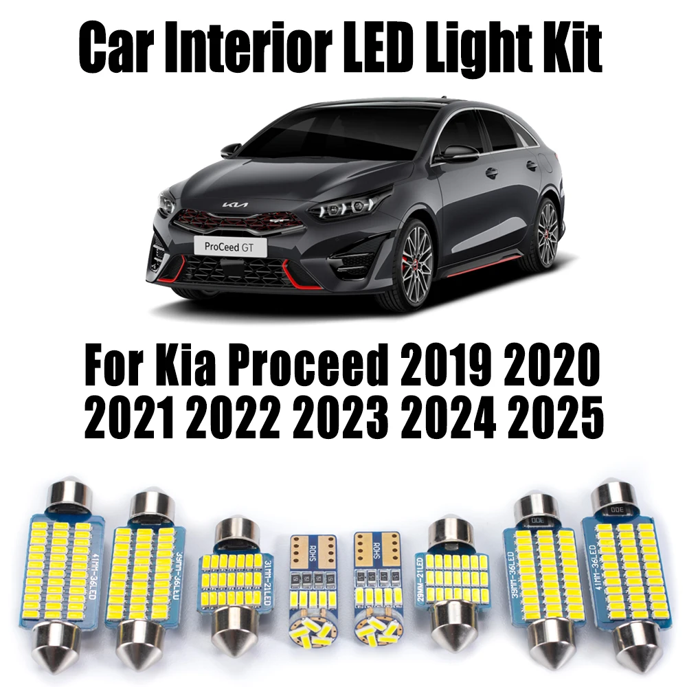 12Pcs Canbus Car Accessories Vehicle LED Interior Reading Dome License Plate Light Kit For Kia Proceed 2019- 2022 2023 2024 2025