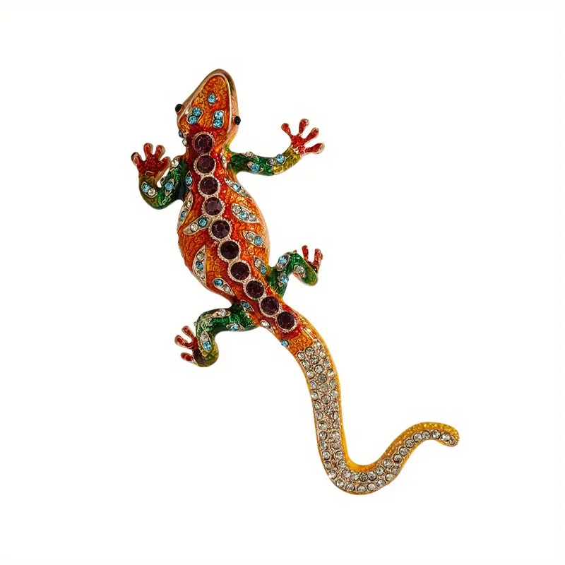 خمر الحد الأدنى بالتنقيط الملونة حجر الراين شخصية السحلية بروش #5