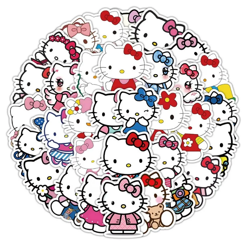 50 pezzi Sanrio ‌ ‌   Hello Kitty Cartoon Simpatici adesivi impermeabili Diario del computer Tazza d'acqua decorata Regali di festa per bambini e ragazze.