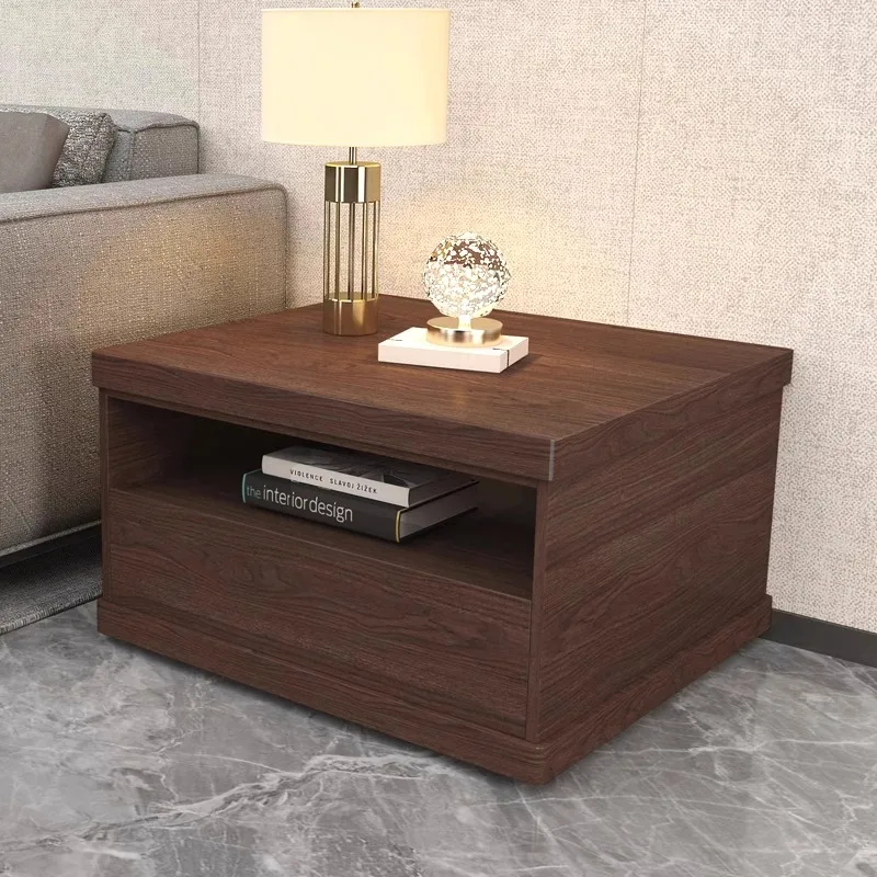 Modern simple living room, sofa side cabinet side, Nordic light luxury minimalist solid wood, square corner, Italian coffee
