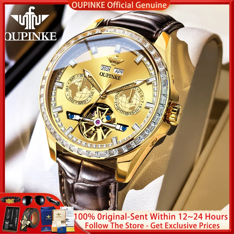 

OUPINKE 3280 Men Watch Luxury Brand Waterproof Skeleton Automatic Watch Original Top Business Men Mechanical Watch Montre Homme