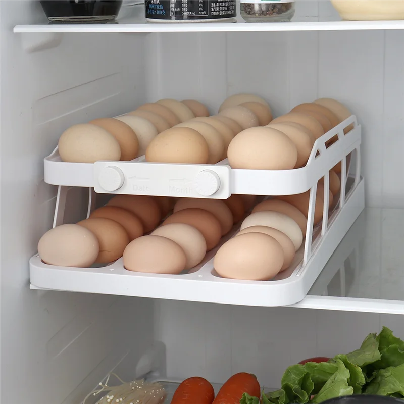 

Egg Dispenser, Rolling Egg Holder Dispenser, Refrigerator Egg Dispenser And Refrigerator Storage Organizer,2PCS,White Durable