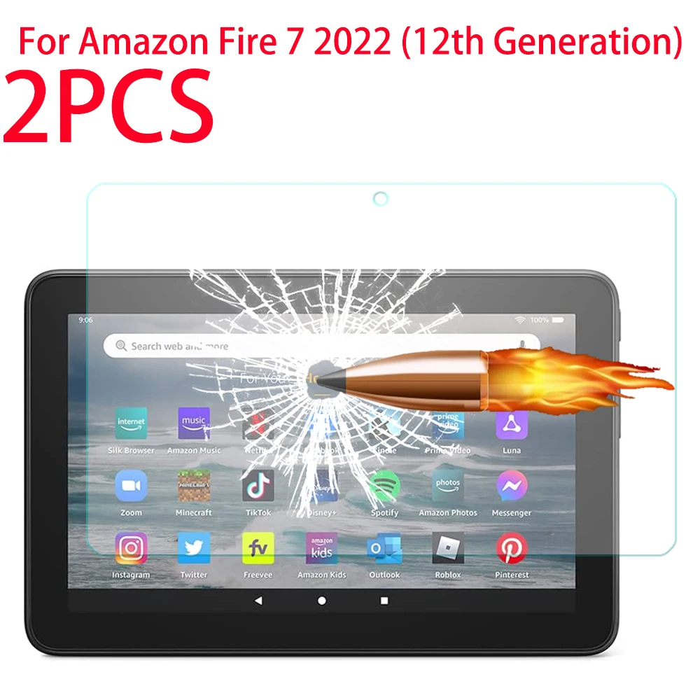 

2 Packs 9H Tempered Glass Screen Protector For Amazon Kindle Fire 7 2022 12th Generation Protective Film For All-New Fire 7 2022