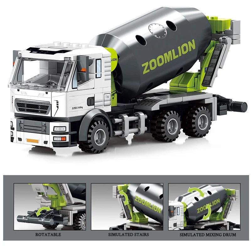 Engineering Building Blocks City Construction Children Toy Cement Mixer Truck Crane Excavator Mini Bulldozer for Boy Gifts