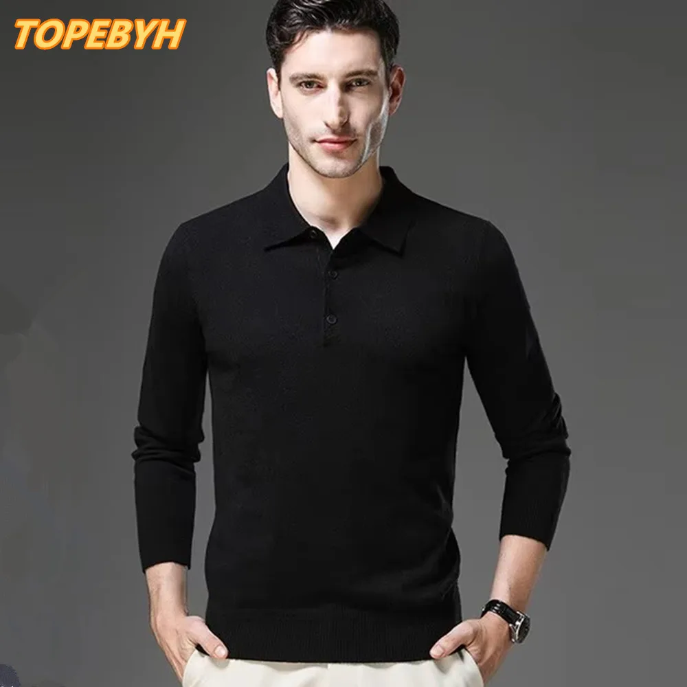 2024 High Quality Casual Men's Polo Sweater  Warm Comfortable Long Sleeved Woollen Pullover Lapel  Knit Sweater