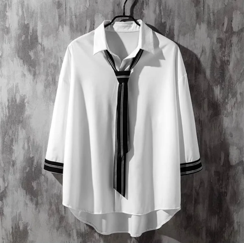 

Women Elegant Casual White Black And Comfortable Shirt And Tie Long Sleeve Pullover Basic Summer Spring Korean Version Blouse