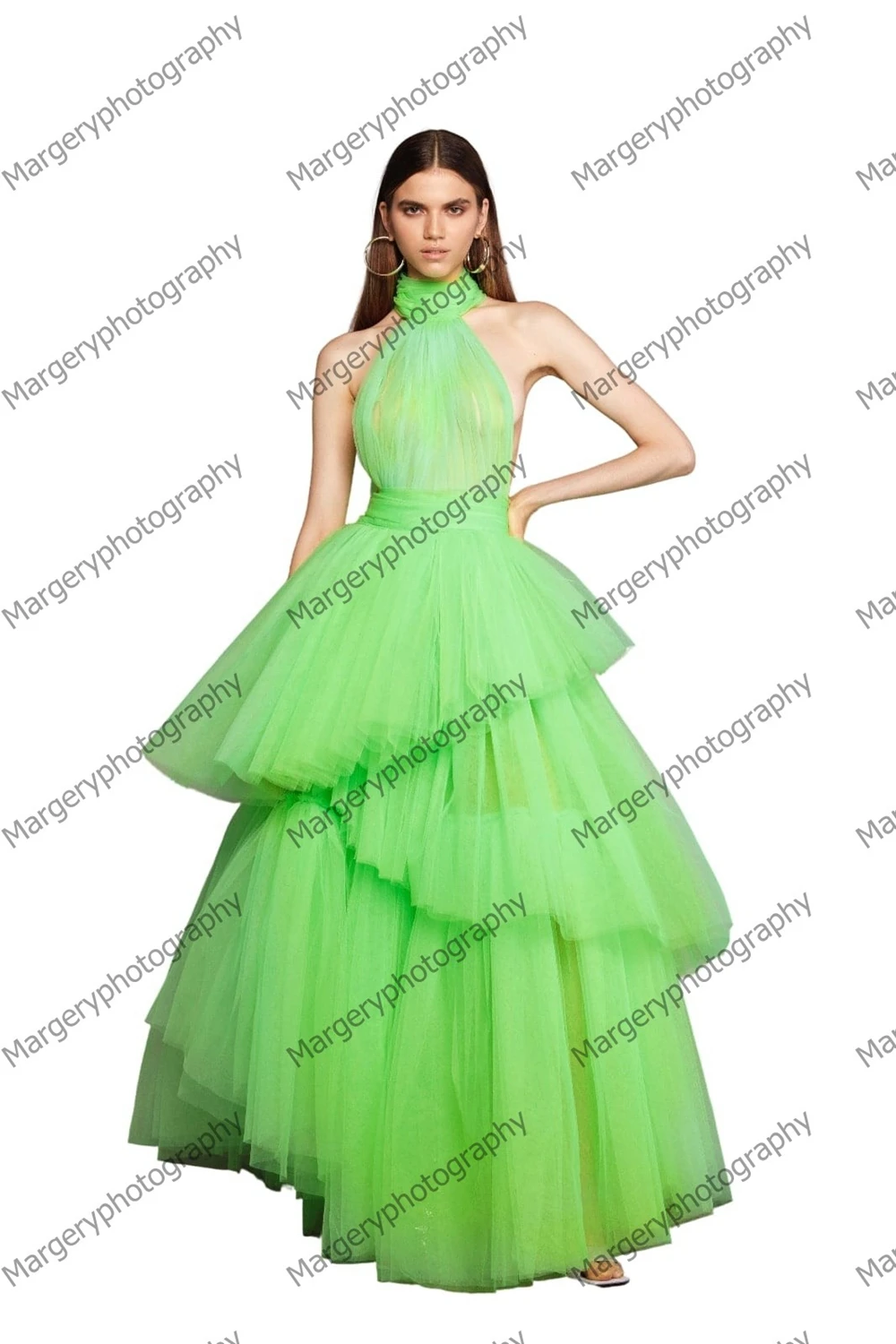 Vestidos De Baile De Malha De Pescoço Alto, Ruffles Chic Sem Mangas, Tule Em Camadas, Vestido De Noite Longo, Puffy A Line, Vestidos De Festa Formais