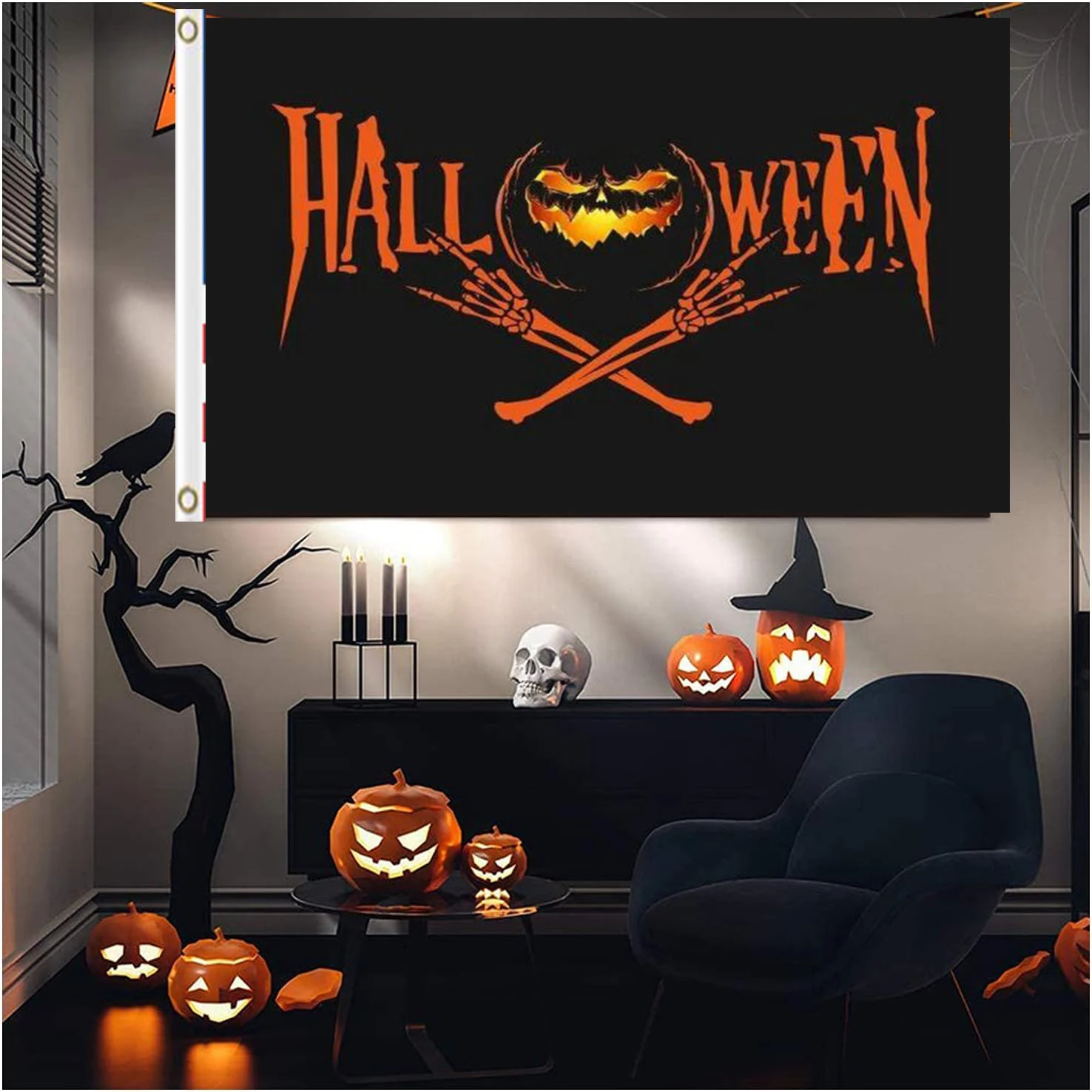 2X3FT Flag OF Helloween custom ROCK Horns up Hobby Business History Banner 90x150cm