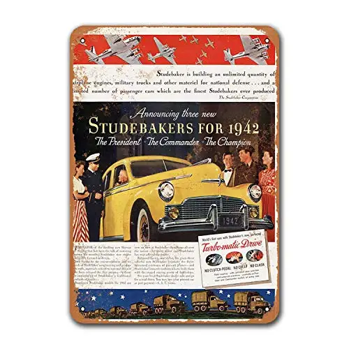 Car Metal Tin Sign Vintage Home Grage Man Cave Sgins Office 1942 Studebaker Pub Restaurant Wall Decor Bar Poster 8x12 inches