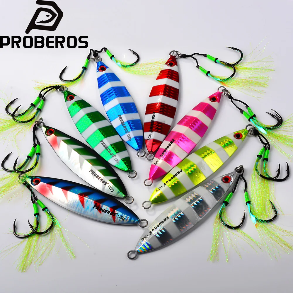 Proberos 80-120g Doppelhaken Künstlicher Harter Köder Gestreifter Metall-Eisenplatten Slow-Shake Fischköder 1 Stück Bass Seewasser Angelköder
