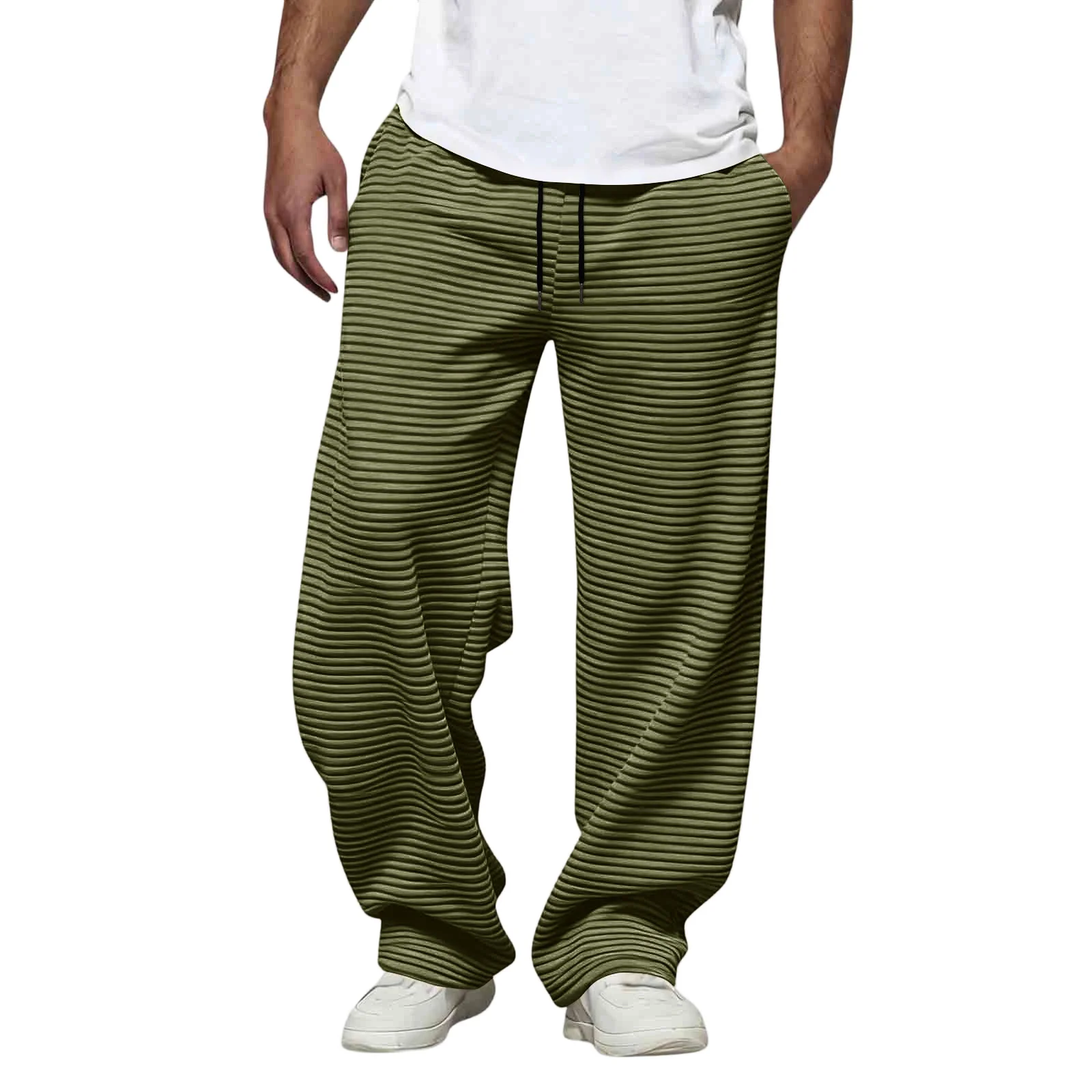 

Men's Relaxed Fit Stretch Waist Drawstring Lightweight Breathable Casual Pants Spring Autumn Baggy Pants Striped Casual Trousers