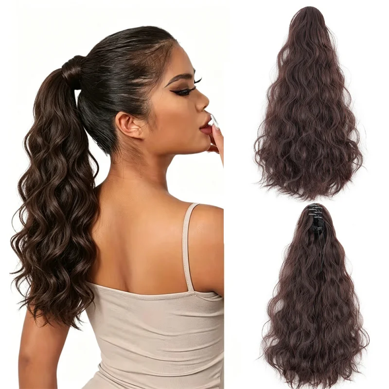 Women's ponytail -in hairpiece, natural-looking long curly hair with big waves and water ripples, small clip-in wig mad