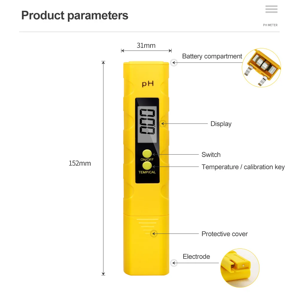 Digital PH Meter Acidity Tester Accuracy 0.01 Water Quality Test Purity Monitor 0.01 PH Detector for Aquarium Wine Urine