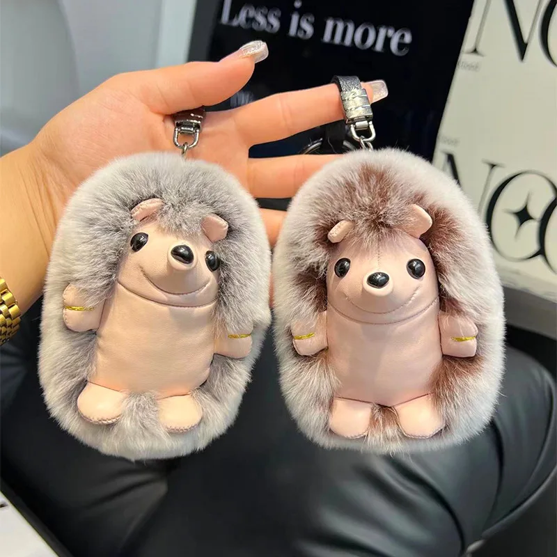 [Cute Little Hedgehog] Otter Rabbit Fur Hedgehog Car Keychain Plush Doll Cartoon Toy Backpack Pendant