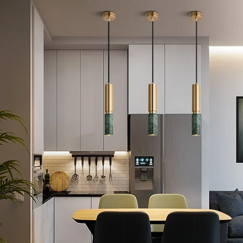 TechHPModern Dining Table Pendant Lamp Cylindrical Marble LED Pendant Lamp Light Luxury Bedroom