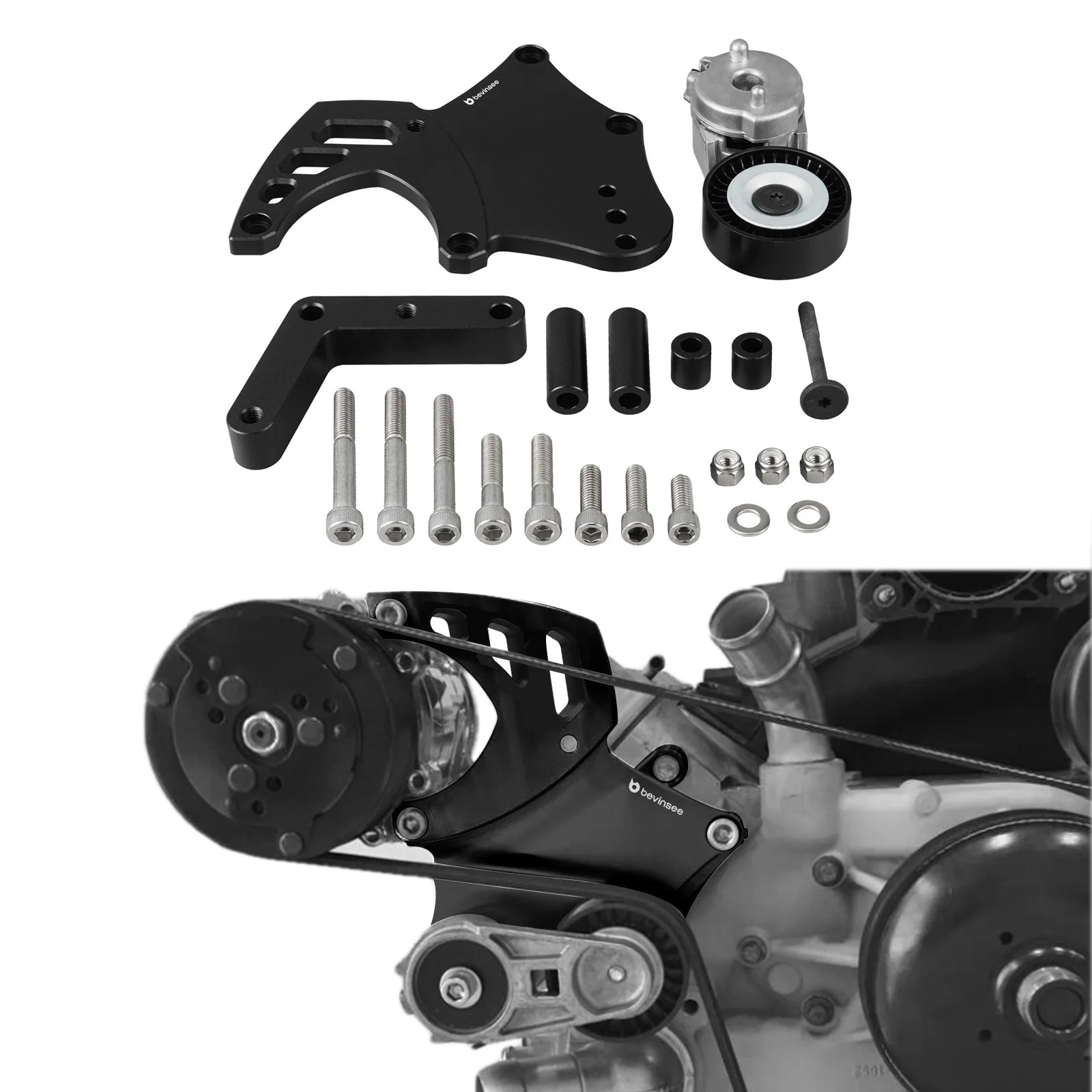 For LS Sanden 508 A/C Compressor Bracket W/Tensioner Kit For Truck Spacing For 4.8 5.3 6.0 6.2L SUV Truck Engine