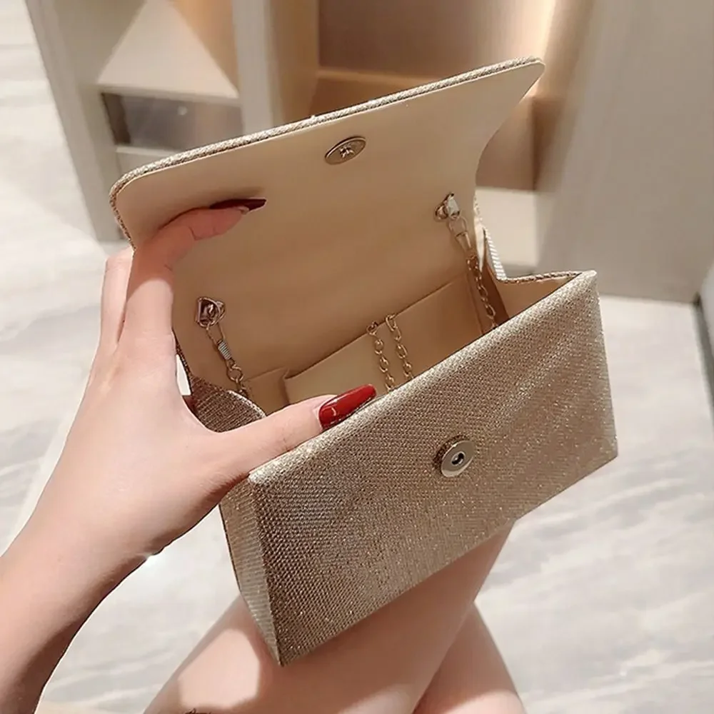 Bright golden silk evening bag for women elegant handbag for banquet shoulder bag with string of pearls women's wedding bags