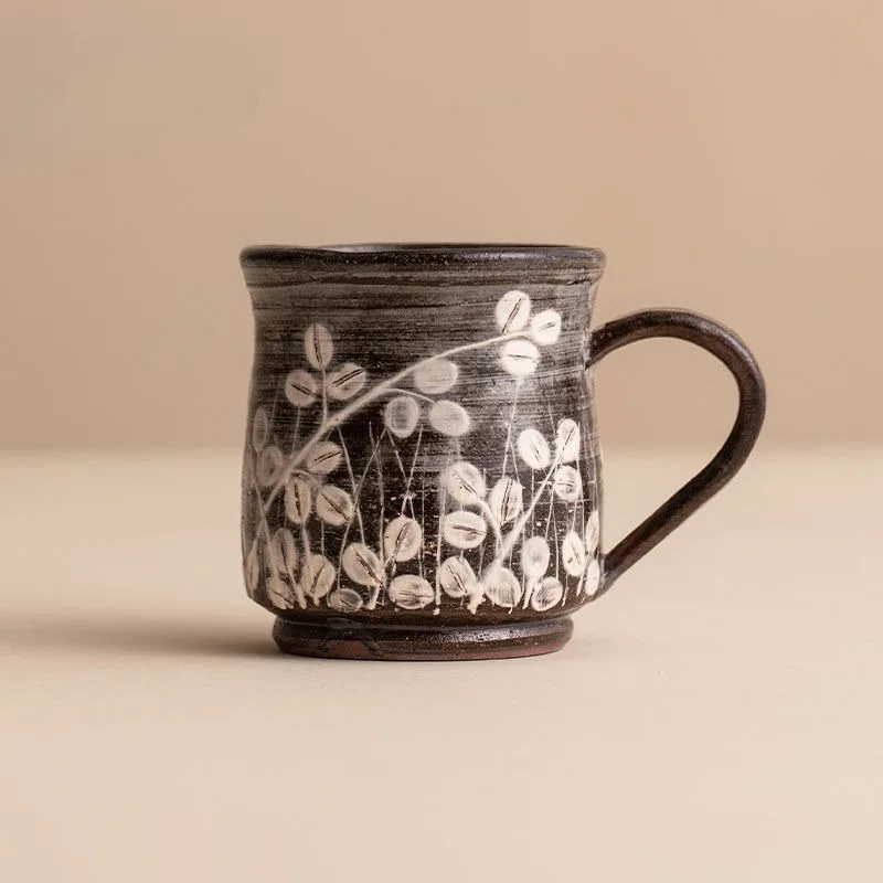 Water-braised Hagi grass flower mug, Japanese handmade retro, home coarse pottery, coffee cup, water cup