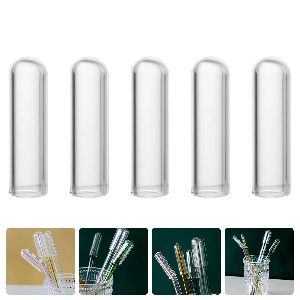 

5Pcs Straw Protective Covers Reusable Leakproof Glass Straw Tips Plugs Dustproof Portable Easy Carry Household Use