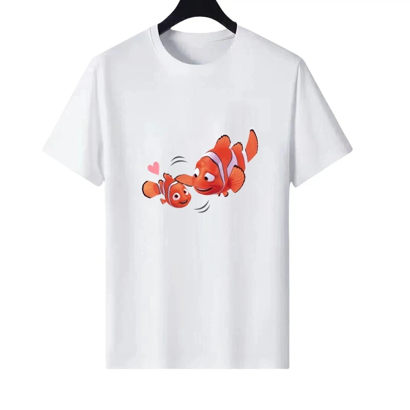 

Женская белая свободная одежда для родителей и детей Disney Finding Nemo Pattern, топ, женская дешевая футболка с короткими рукавами Y2k, мужские блузки