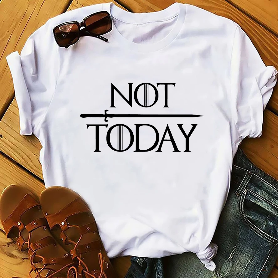 Game of Thrones Not Today Quote T‑Shirt Unisex Short Sleeve Vintage Print Casual Harajuku Streetwear Summer Cotton Tees Tops