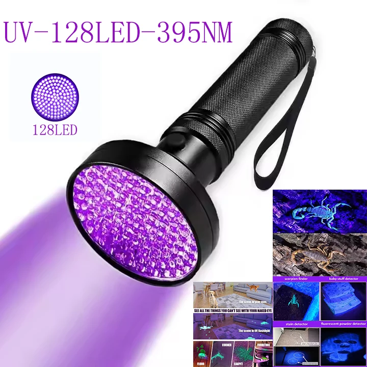 100 LEDs 10W 395nm UV Flashlight AA Battery Powerful Black Light for Pet Urine Stain Detection Scorpion Hunting Resin Curing