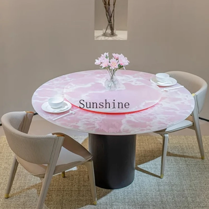 

Natural powder jade French high-end marble living room round dining table