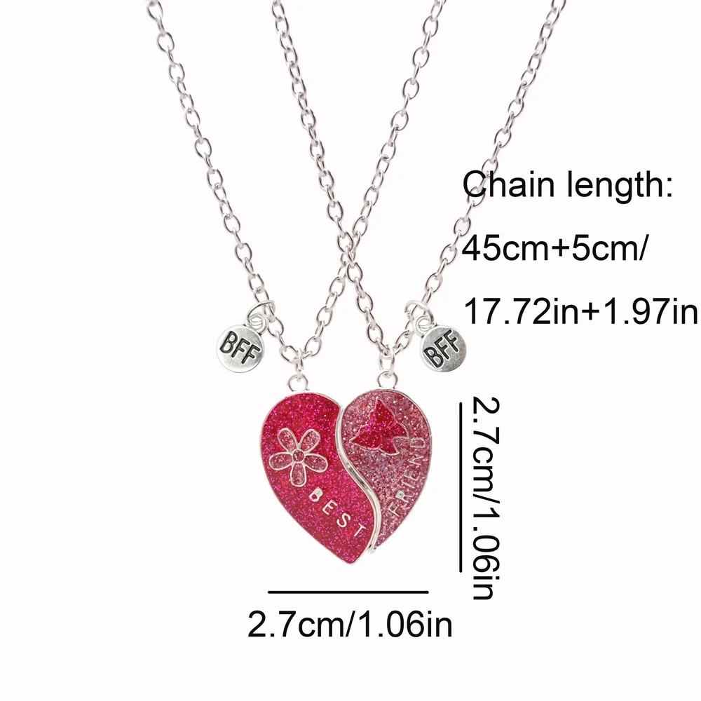 2 Pcs/Set Magnetism Best Friends Pendant Necklace for Women Cute Butterfly Flower Broken Heart Clavicle Chain BFF Best Friends
