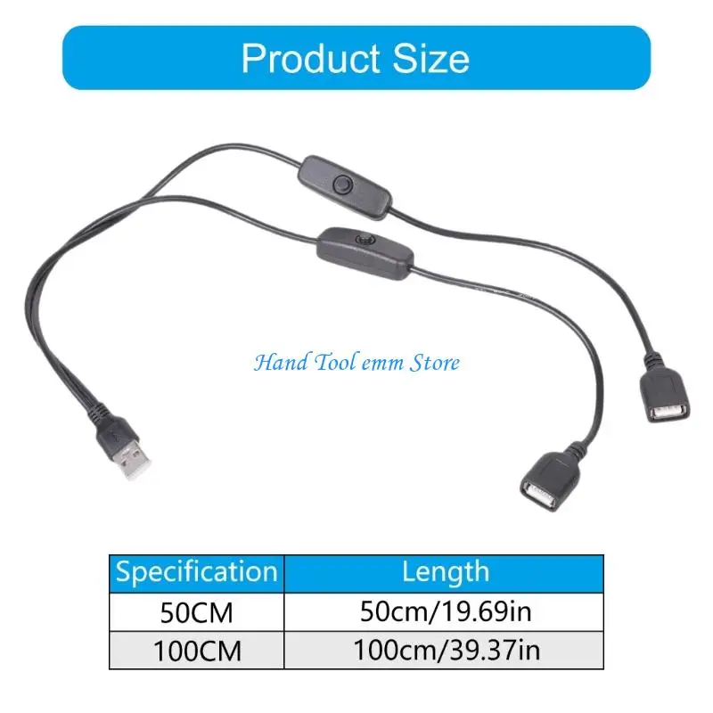 H37F USB Double Female Port Splitter Featuring Switches for Charging Only Devices