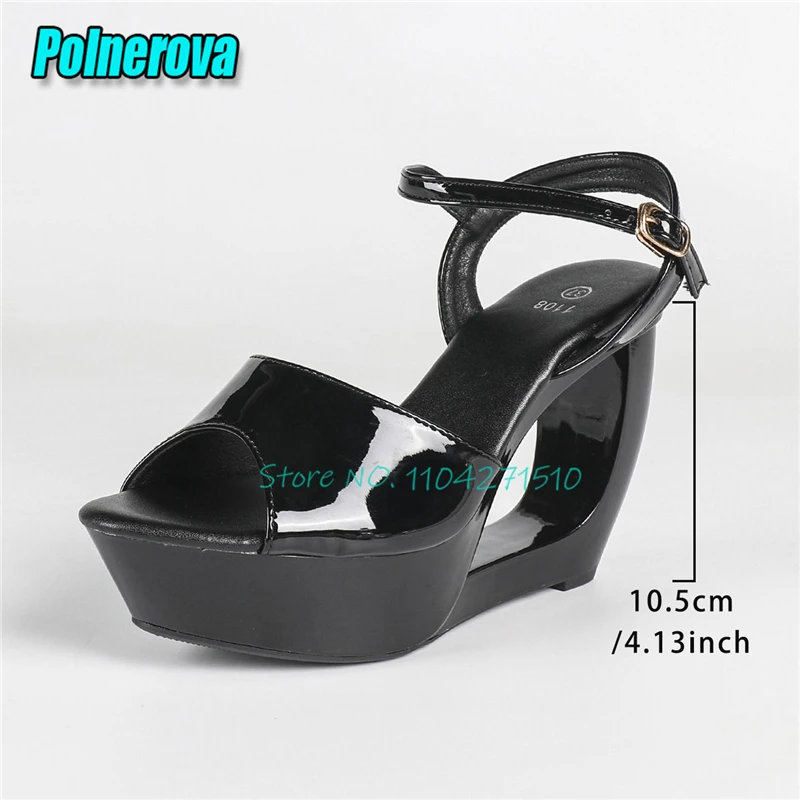 Women Chunky Platform Strange Heel Sandals Patent Leather Open Toe 10.5Cm High Heels Fashion Party Nightclub Shoes Large Size