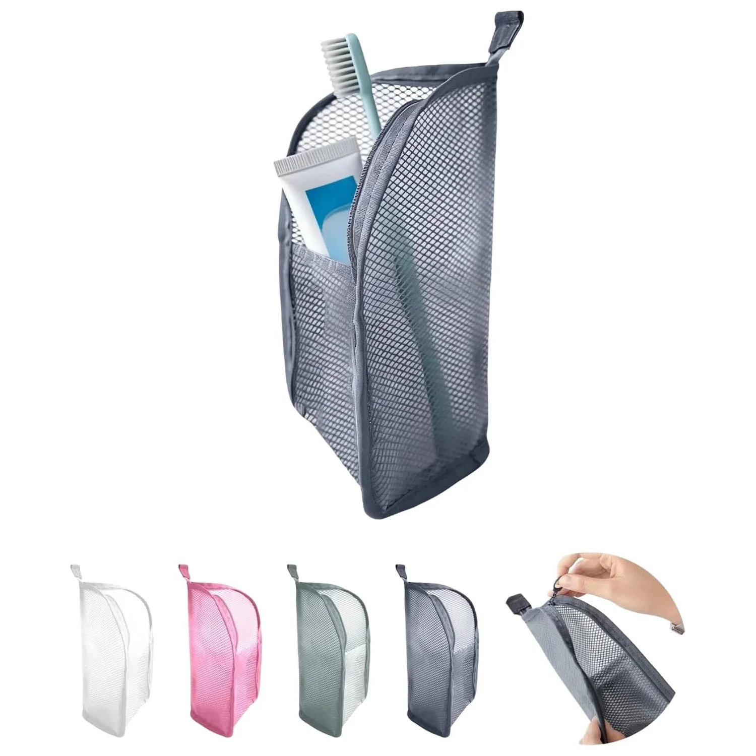 Portable Standing Toiletry Bag Waterproof Mesh Cosmetic Bag Makeup Storage Pouch Toothbrush Toothpaste Travel Bathroom Organizer