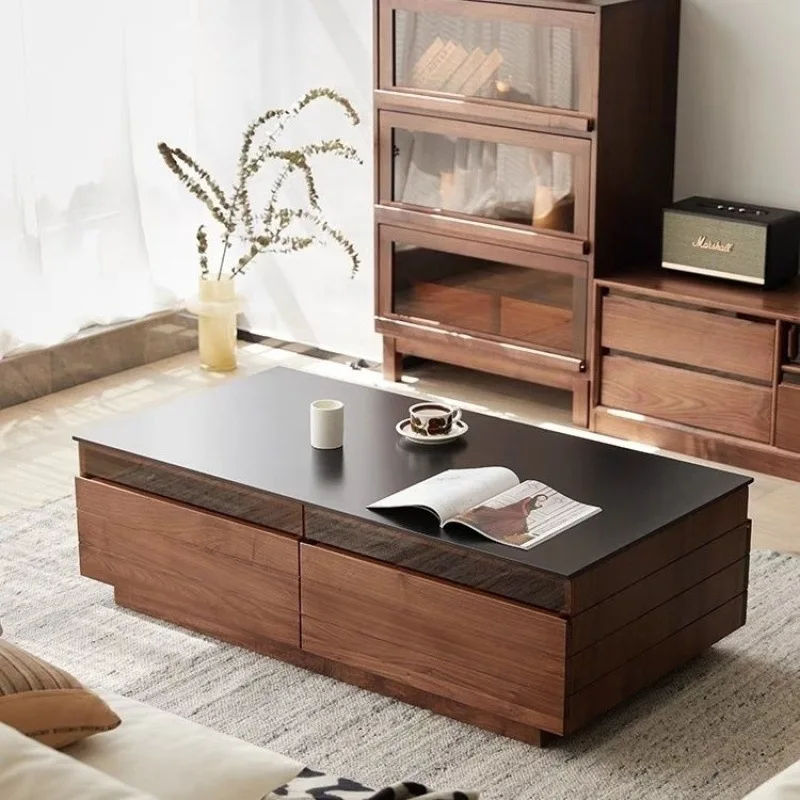 

Nordic black walnut solid wood small apartment coffee table simple and high-end household living room log