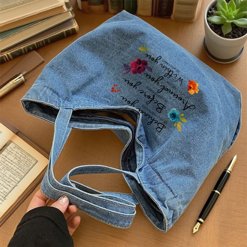 

Denim Tote Bag, Large Capacity Travel Beach Shopping Bag, Gift for Birthday, Mother's Day, Summer Travel Bag, Everyday Carryall