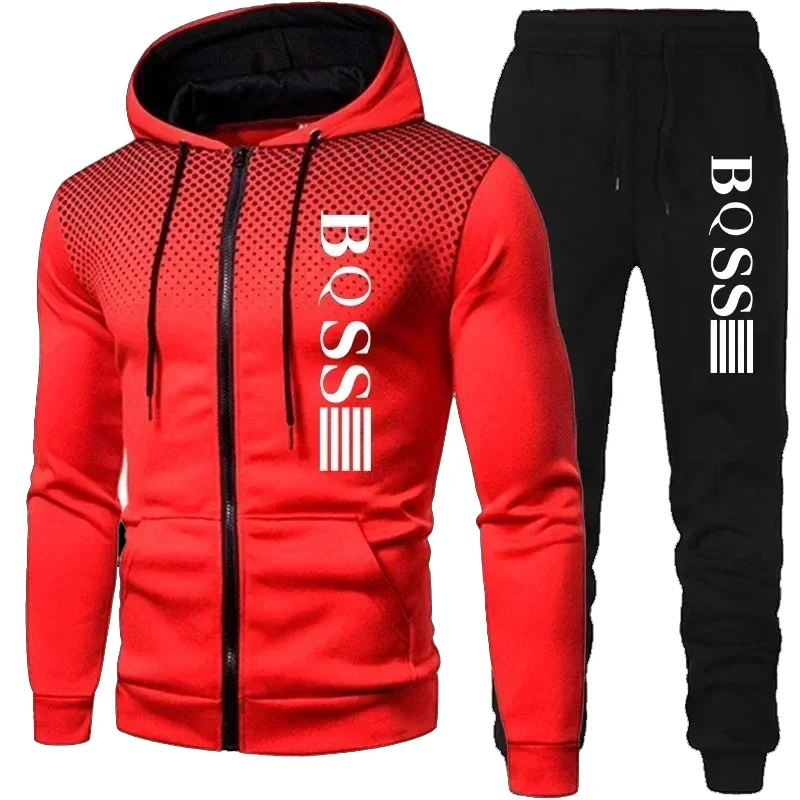 Costem for Men Clothing Spotted Sweatshirt Suit Hoodie and Pants Suit Mens Fashion Suits Men\'s Winter Clothes New Two Piece Set