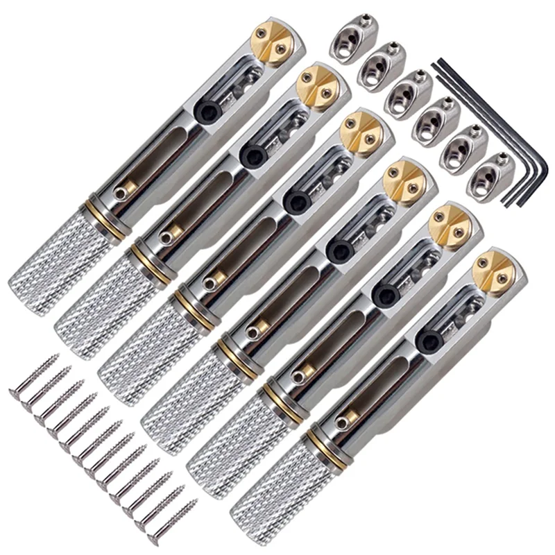 

6Pcs Split Single Branch Headless Fixed Guitar Bridge with Screws for Electric Bridge Guitar Accessories Silver