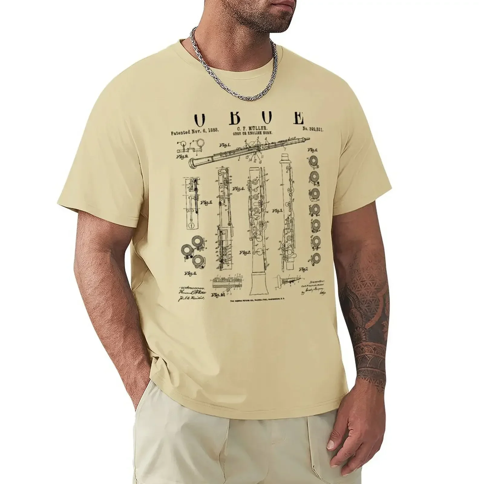 Oboe Vintage Patent Oboist Drawing Print T-shirt sports fans summer tops mens graphic tshirts big and tall arajuku men clothing