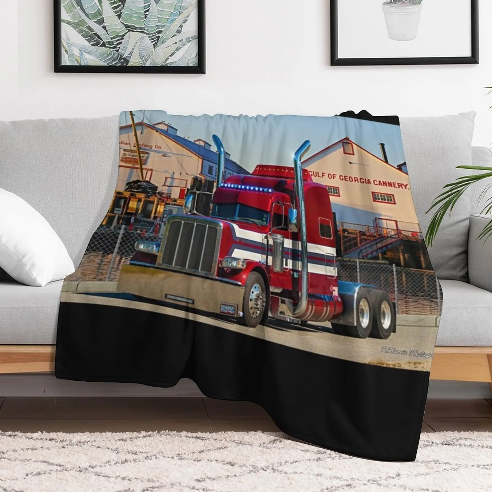 Peterbilt with blue lights Throw Blanket