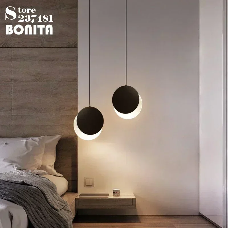 Modern Lunar Eclipse Ceiling Pendant Light DIY Rotating New Moon Hanging Chandelier Restaurant Bedroom Atmosphere Pendant Lamp