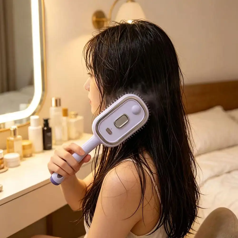 Steam Hair Brush Electric Spray Massage Comb Anti Tangle Self Cleaning Essential Oil Applicator Scalp Massager Rechargeable