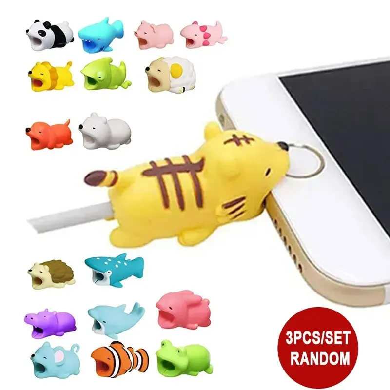 3Pcs Cute Bite Cartoon Animal Cable Protector Cord Wire Protection Mini Cover Charging Cable Winder High Quality Protector New