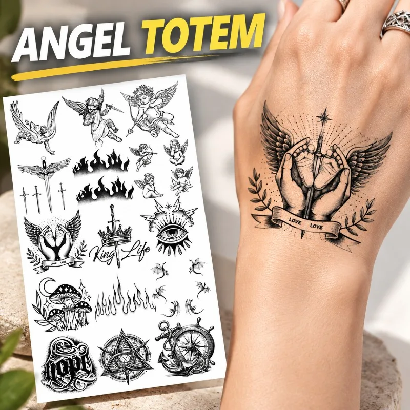 Angel Spear Totem Decal, Back-of-hand Body Slip, Delicate Mythic Outline Print, Temporary Skin Adornment, Slim Decorative