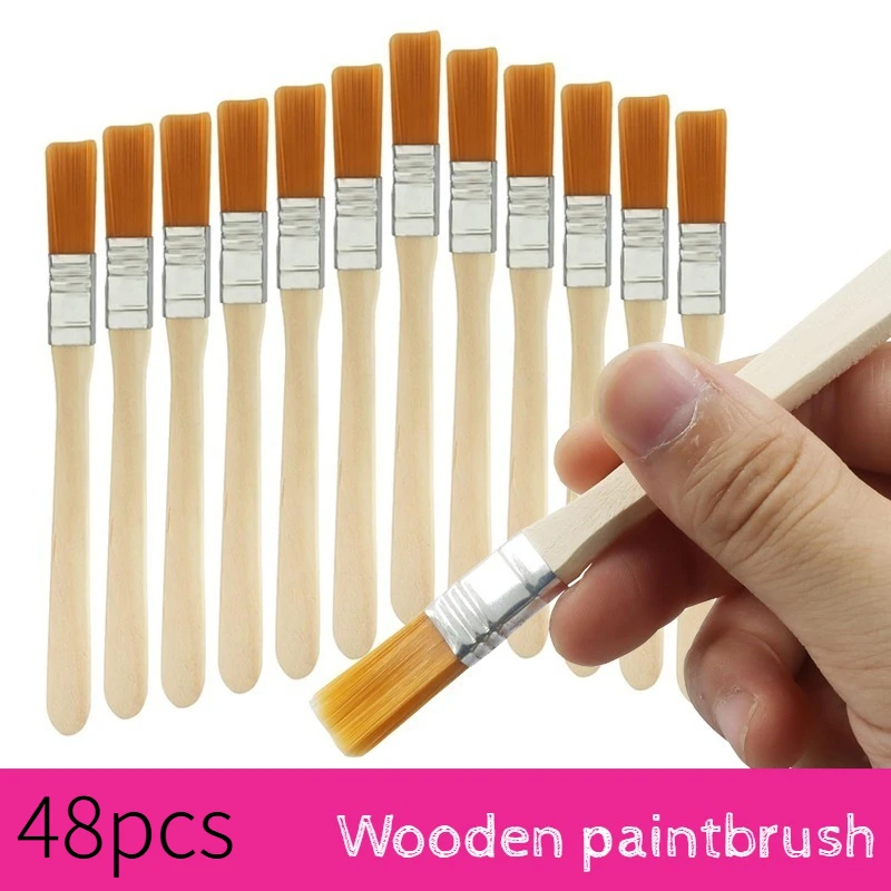 12/24/48PCS Nylon Brushes Short Wooden Handle Art Paint Brushes, Watercolor Brushes Wall Brushes Art Brushes Cleaning Tools Size