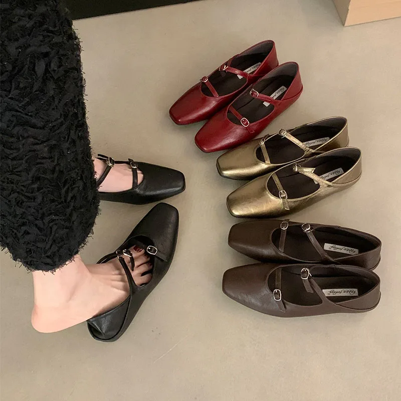 Schuhe, Lolita-Stil, flache Damenschuhe mit Schnallenriemen, Mary Janes, Damen-Flats, die die Körpergröße optisch erhöhen, weich, modisch, flache Damenschuhe. – Detail 1