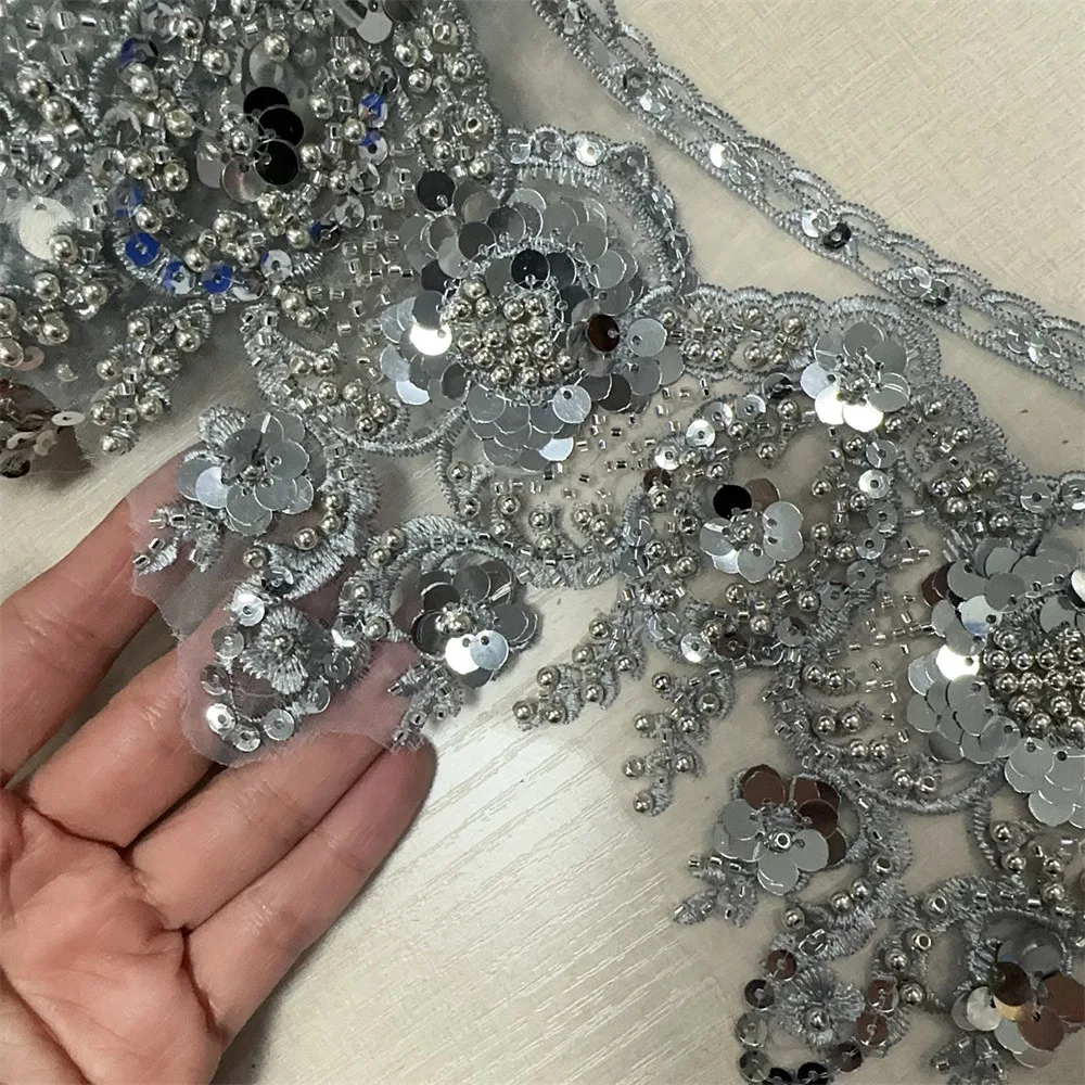 4.5yards Hot sell embroidery flowers sequins lace rhinestone wedding dress accessories diy
