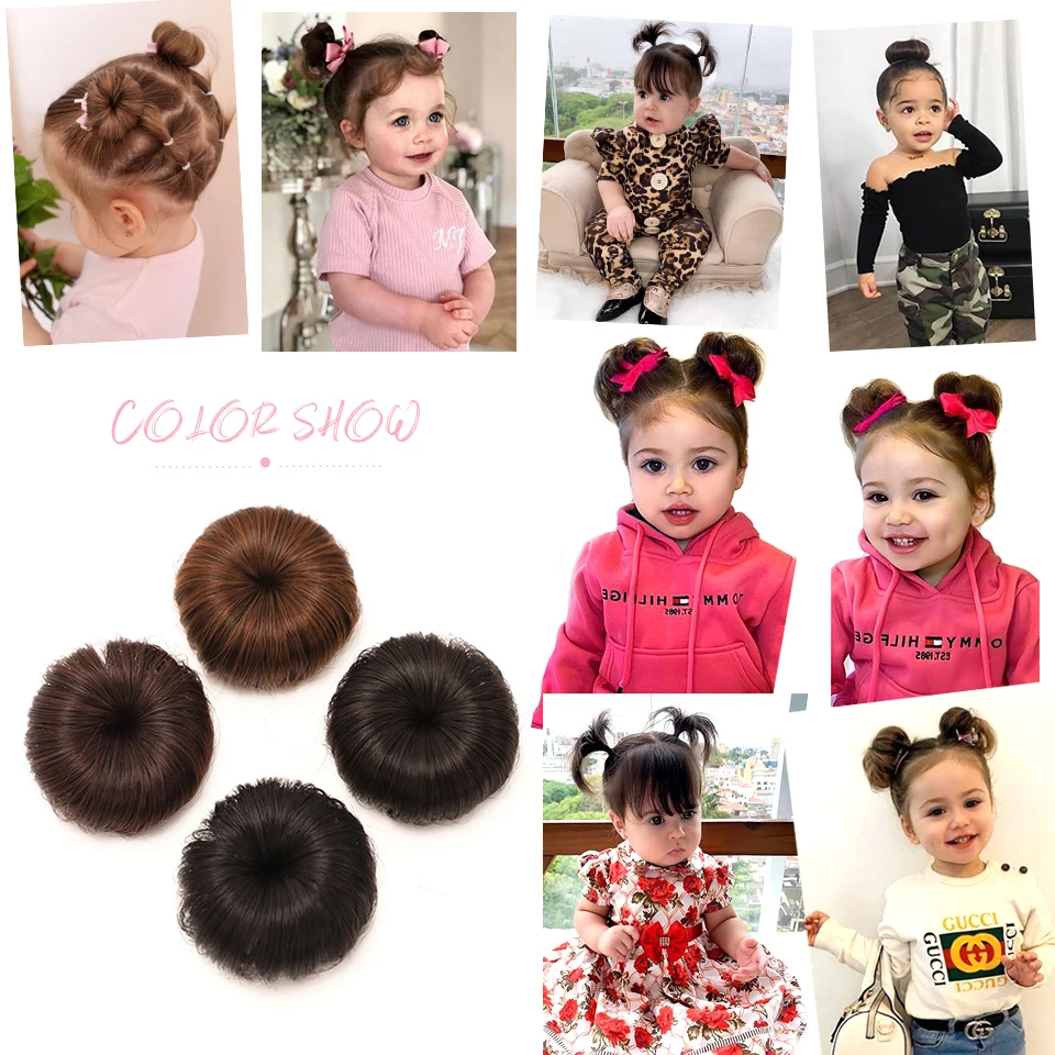 OLACARE Girl Children's Fake Hair Bun Bangs Wig with Clip Hairband Bangs Chignons Daily Wear Cosplay Hairpieces Accessories