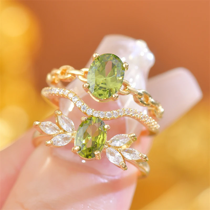 

Fashion Personality Olive Green Crystal Adjustable Ring for Women New Stainless Steel Korean Ring Jewelry Accessories Wholesale